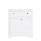 Mobile bagno bianco a lavabo singolo con lavello in ceramica, 1 anta e 2 cassetti