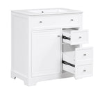 Mobile bagno bianco a lavabo singolo con lavello in ceramica, 1 anta e 2 cassetti
