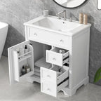 Mobile bagno bianco a lavabo singolo con lavello in ceramica, 1 anta e 2 cassetti