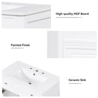 Mobile bagno bianco a lavabo singolo con lavello in ceramica, 1 anta e 2 cassetti