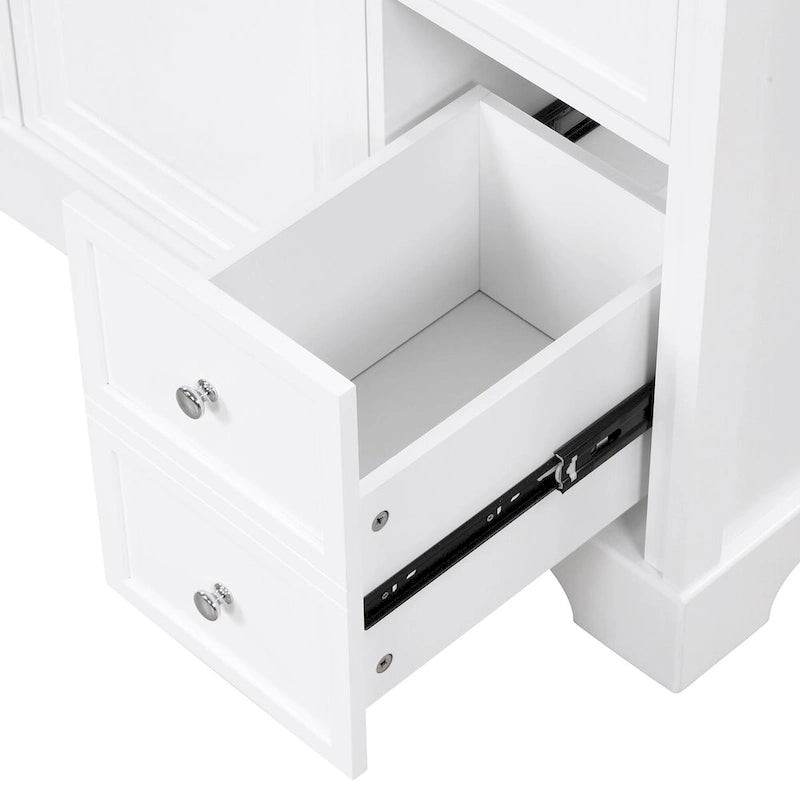 Mobile bagno bianco a lavabo singolo con lavello in ceramica, 1 anta e 2 cassetti