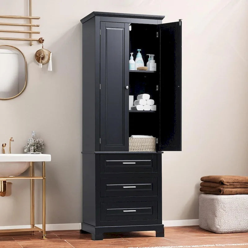 Mobiletto contenitore freestanding bianco / nero / grigio, 2 ante 3 cassetti, montaggio in 1 persona