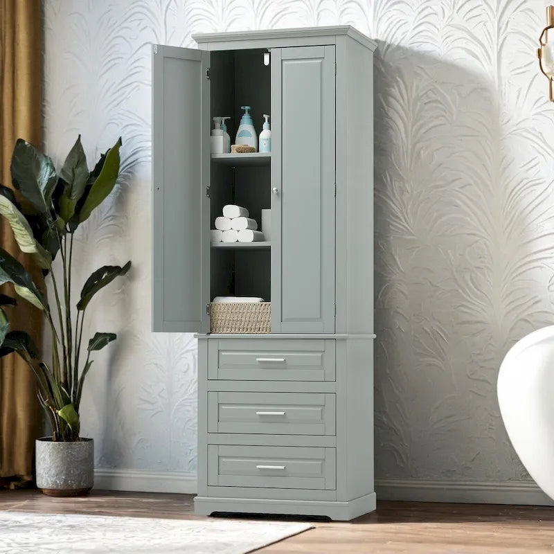 Mobiletto contenitore freestanding bianco / nero / grigio, 2 ante 3 cassetti, montaggio in 1 persona