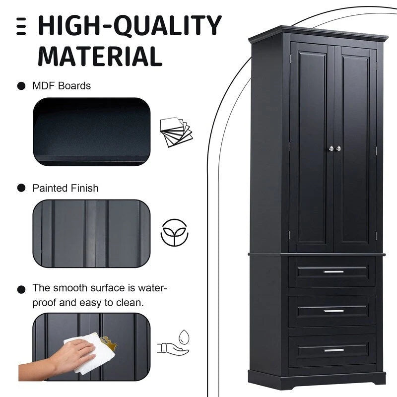 Mobiletto contenitore freestanding bianco / nero / grigio, 2 ante 3 cassetti, montaggio in 1 persona