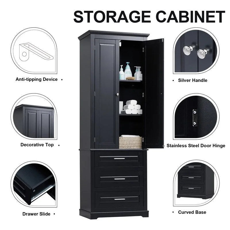 Mobiletto contenitore freestanding bianco / nero / grigio, 2 ante 3 cassetti, montaggio in 1 persona