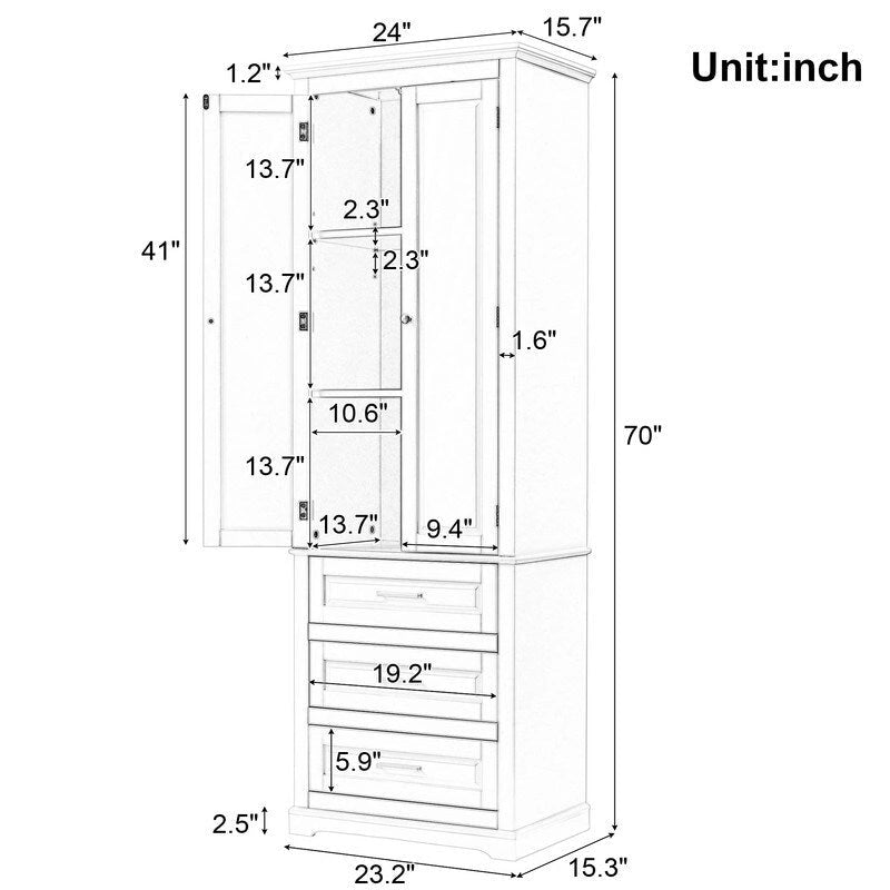 Mobiletto contenitore freestanding bianco / nero / grigio, 2 ante 3 cassetti, montaggio in 1 persona