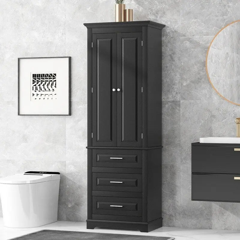 Mobiletto contenitore freestanding bianco / nero / grigio, 2 ante 3 cassetti, montaggio in 1 persona