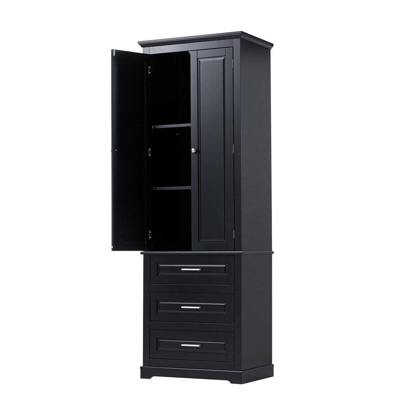 Mobiletto contenitore freestanding bianco / nero / grigio, 2 ante 3 cassetti, montaggio in 1 persona