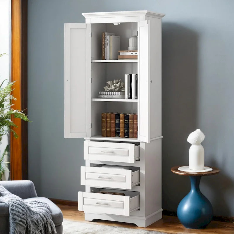 Mobiletto contenitore freestanding bianco / nero / grigio, 2 ante 3 cassetti, montaggio in 1 persona