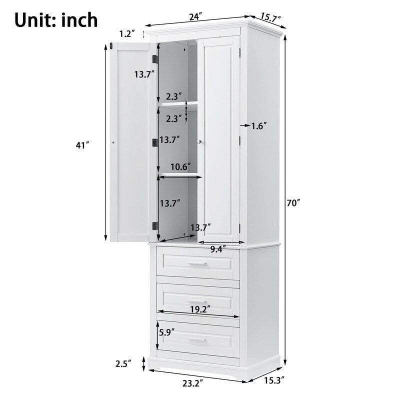 Mobiletto contenitore freestanding bianco / nero / grigio, 2 ante 3 cassetti, montaggio in 1 persona