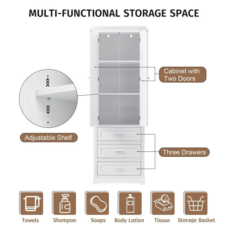 Mobiletto contenitore freestanding bianco / nero / grigio, 2 ante 3 cassetti, montaggio in 1 persona
