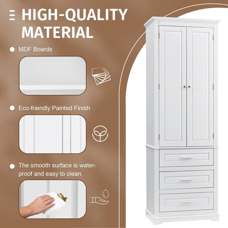 Mobiletto contenitore freestanding bianco / nero / grigio, 2 ante 3 cassetti, montaggio in 1 persona