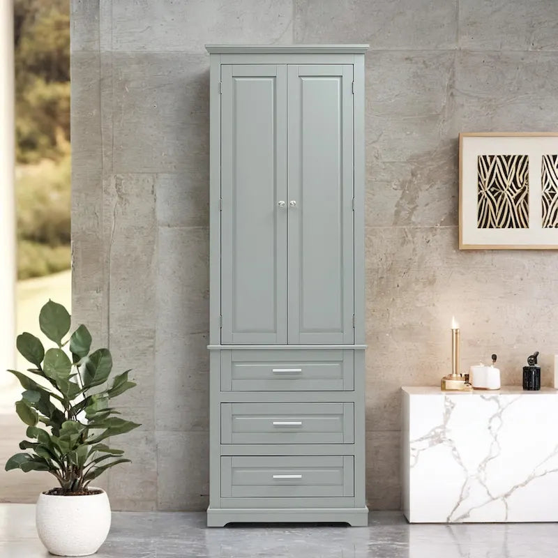 Mobiletto contenitore freestanding bianco / nero / grigio, 2 ante 3 cassetti, montaggio in 1 persona