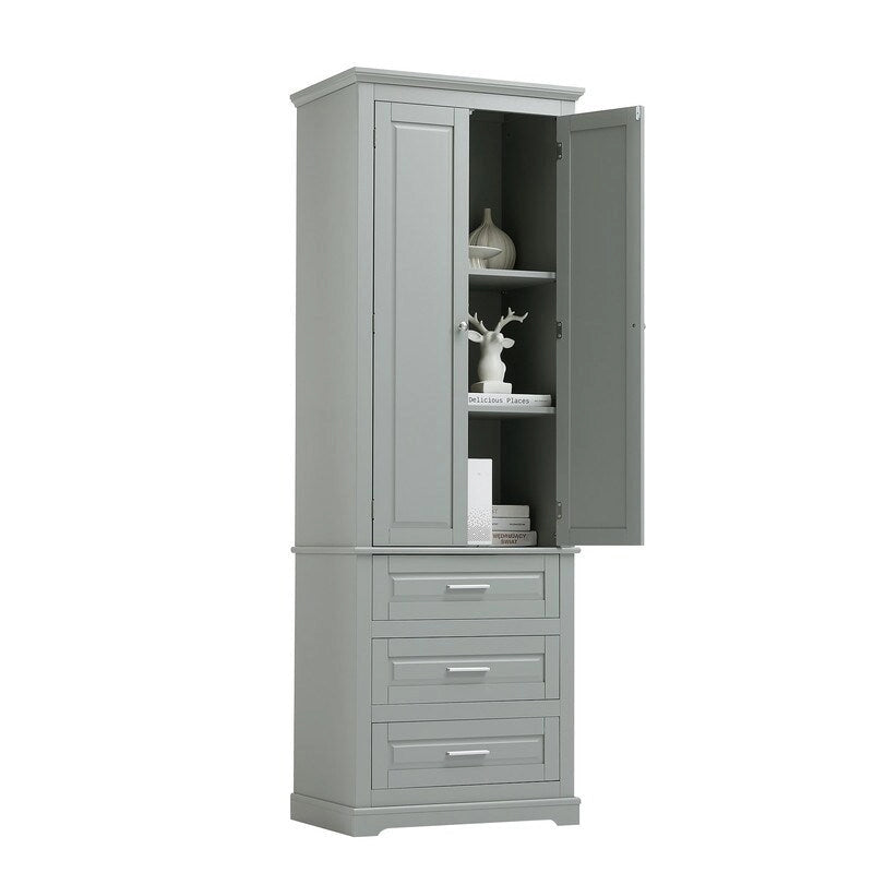 Mobiletto contenitore freestanding bianco / nero / grigio, 2 ante 3 cassetti, montaggio in 1 persona
