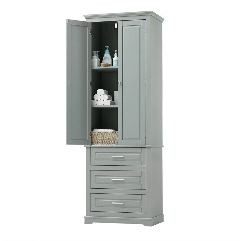 Mobiletto contenitore freestanding bianco / nero / grigio, 2 ante 3 cassetti, montaggio in 1 persona