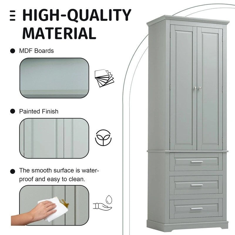 Mobiletto contenitore freestanding bianco / nero / grigio, 2 ante 3 cassetti, montaggio in 1 persona