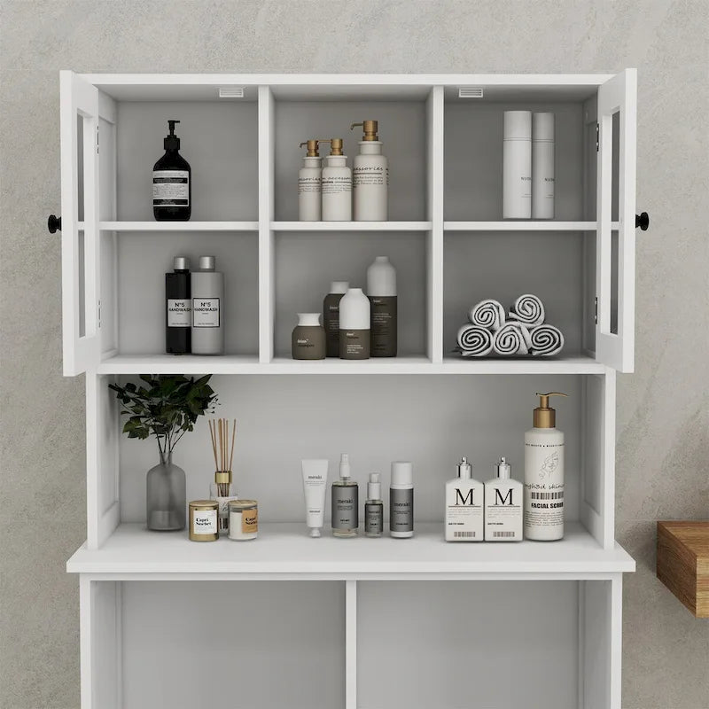 Mobile bagno alto a 2 scomparti inclinabili per la biancheria, stile moderno bianco