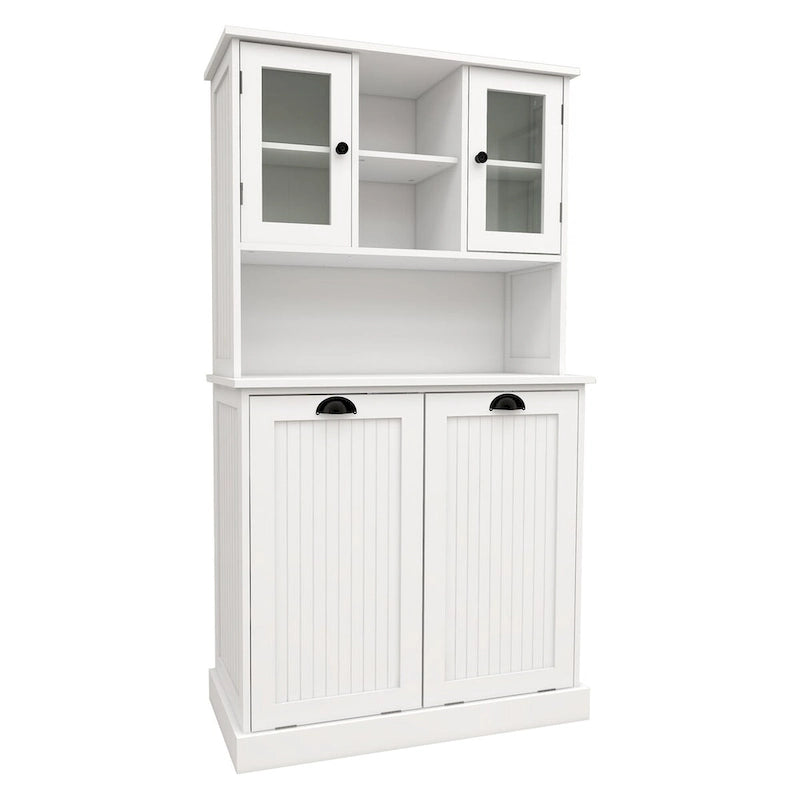 Mobile bagno alto a 2 scomparti inclinabili per la biancheria, stile moderno bianco