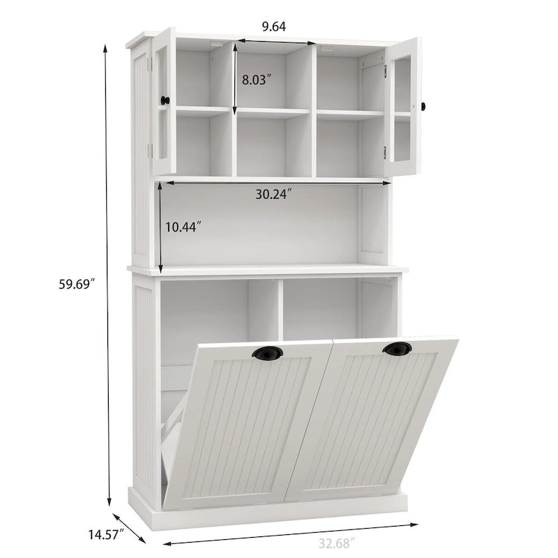 Mobile bagno alto a 2 scomparti inclinabili per la biancheria, stile moderno bianco