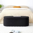Panca contenitore imbottita in sherpa beige/nero – Pouf plissettato, 1 posto