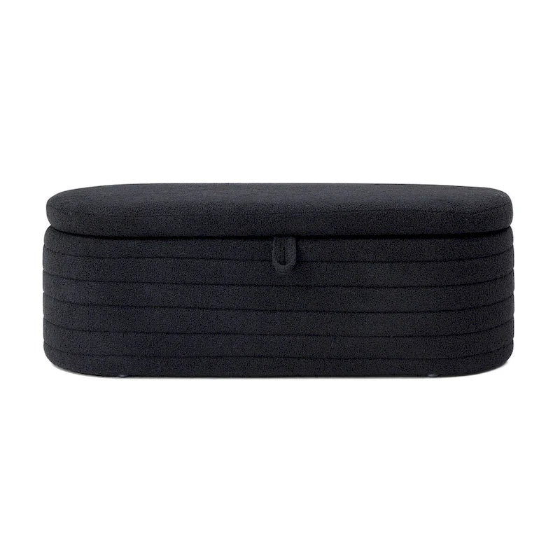 Panca contenitore imbottita in sherpa beige/nero – Pouf plissettato, 1 posto