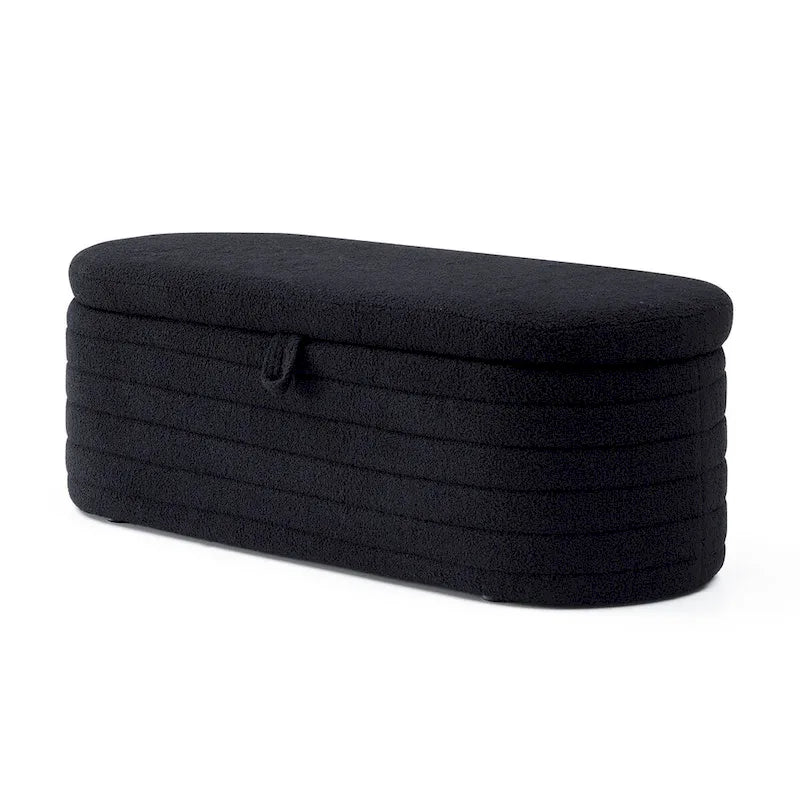 Panca contenitore imbottita in sherpa beige/nero – Pouf plissettato, 1 posto