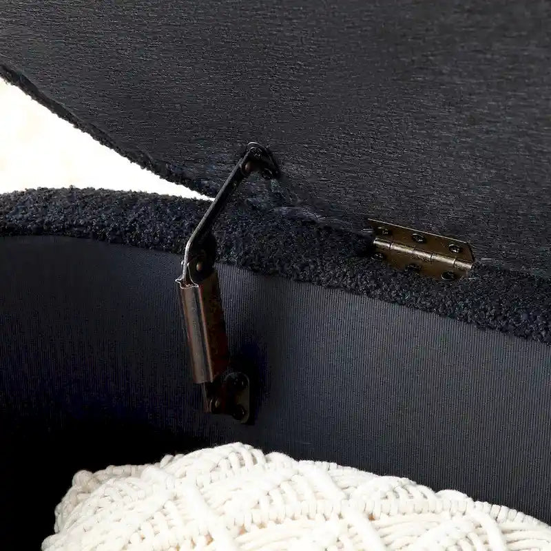 Panca contenitore imbottita in sherpa beige/nero – Pouf plissettato, 1 posto