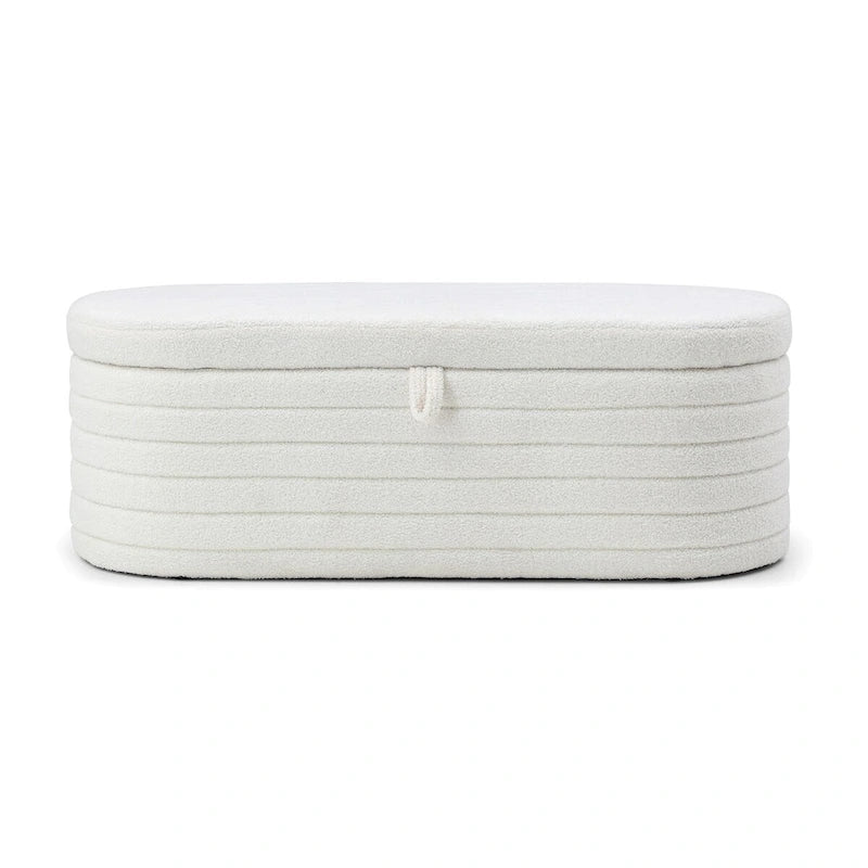 Panca contenitore imbottita in sherpa beige/nero – Pouf plissettato, 1 posto