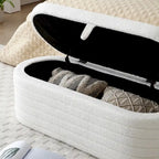 Panca contenitore imbottita in sherpa beige/nero – Pouf plissettato, 1 posto