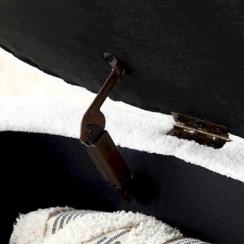Panca contenitore imbottita in sherpa beige/nero – Pouf plissettato, 1 posto