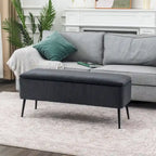 Panca contenitore in velluto a righe grigio scuro/arancio rosato, 1-2 posti, 112 cm