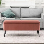 Panca contenitore in velluto a righe grigio scuro/arancio rosato, 1-2 posti, 112 cm
