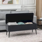 Panca contenitore in velluto a righe grigio scuro/arancio rosato, 1-2 posti, 112 cm
