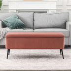 Panca contenitore in velluto a righe grigio scuro/arancio rosato, 1-2 posti, 112 cm