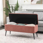 Panca contenitore in velluto a righe grigio scuro/arancio rosato, 1-2 posti, 112 cm