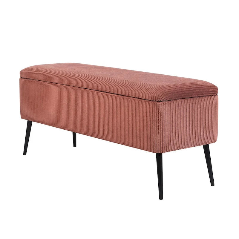 Panca contenitore in velluto a righe grigio scuro/arancio rosato, 1-2 posti, 112 cm
