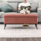 Panca contenitore in velluto a righe grigio scuro/arancio rosato, 1-2 posti, 112 cm