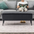 Panca contenitore in velluto a righe grigio scuro/arancio rosato, 1-2 posti, 112 cm