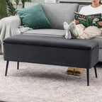 Panca contenitore in velluto a righe grigio scuro/arancio rosato, 1-2 posti, 112 cm