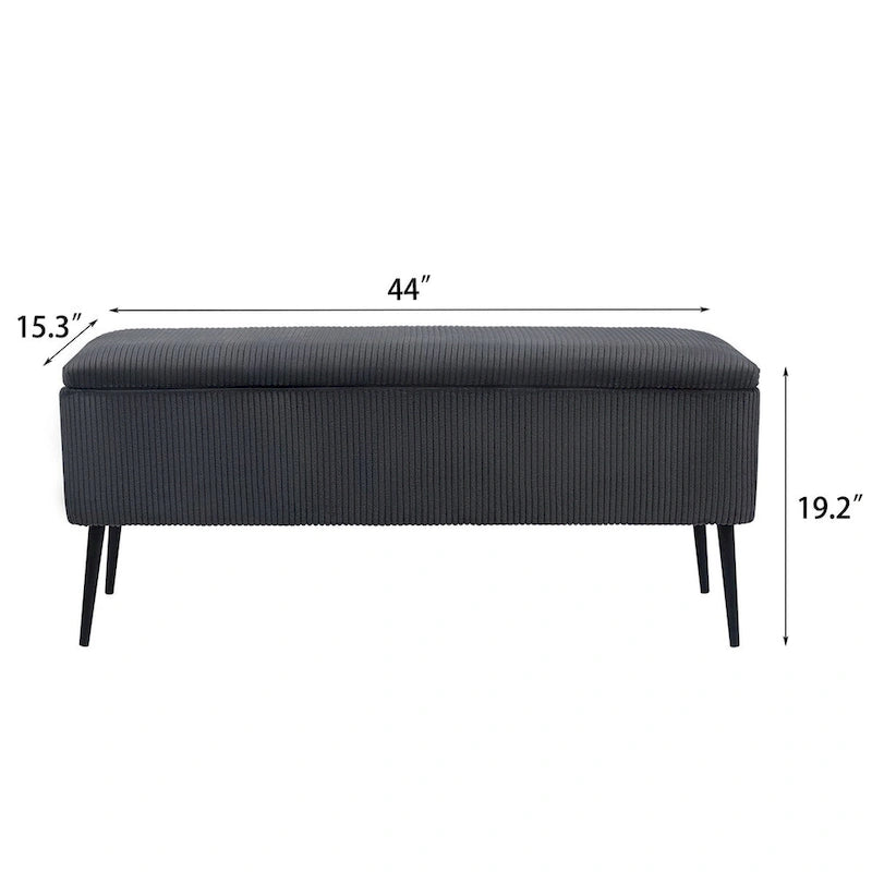 Panca contenitore in velluto a righe grigio scuro/arancio rosato, 1-2 posti, 112 cm