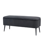Panca contenitore in velluto a righe grigio scuro/arancio rosato, 1-2 posti, 112 cm