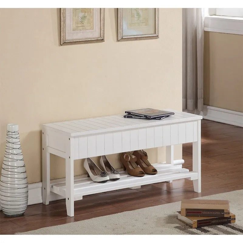 Panca contenitore in legno massello ciliegio/bianco, 1 persona