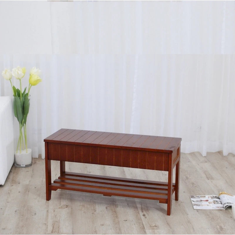 Panca contenitore in legno massello ciliegio/bianco, 1 persona