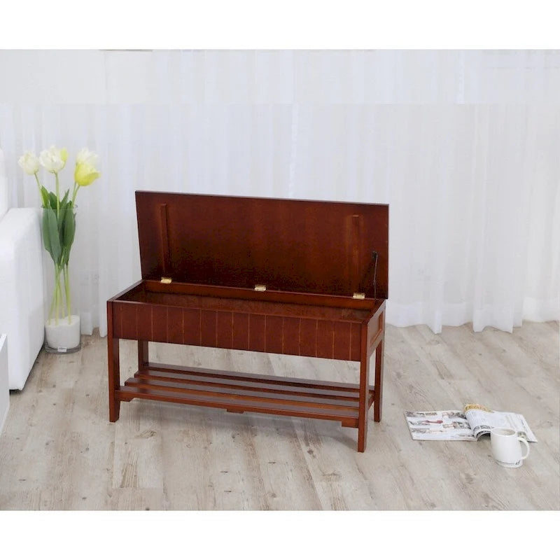 Panca contenitore in legno massello ciliegio/bianco, 1 persona