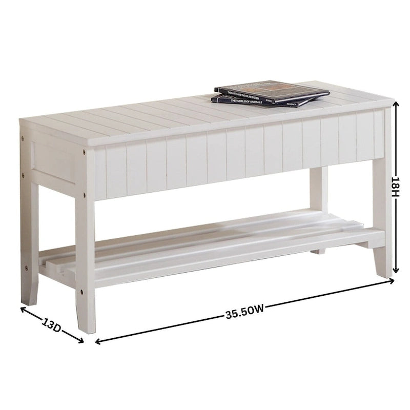 Panca contenitore in legno massello ciliegio/bianco, 1 persona