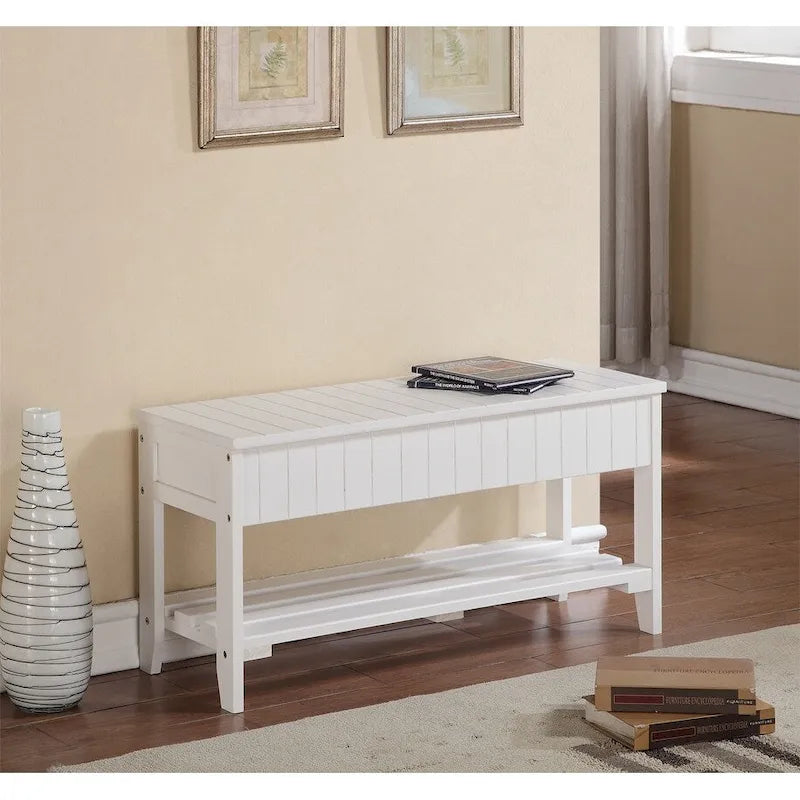 Panca contenitore in legno massello ciliegio/bianco, 1 persona