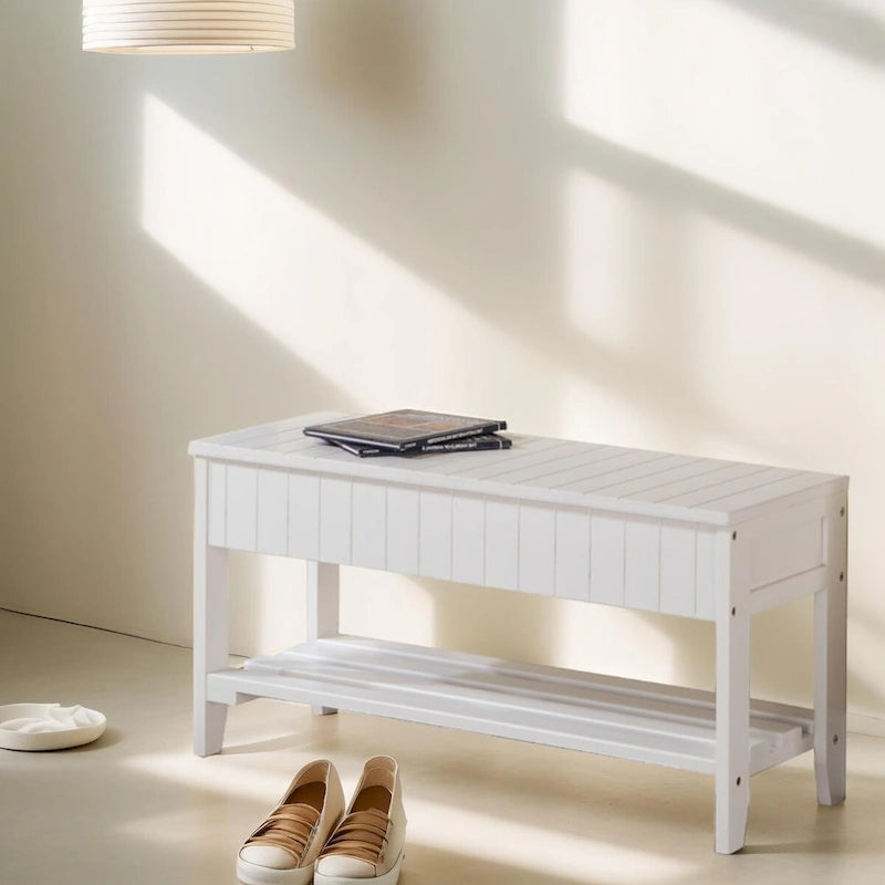 Panca contenitore in legno massello ciliegio/bianco, 1 persona