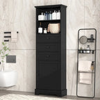 Mobile contenitore alto con finitura in legno nero, 3 cassetti e ripiani regolabili, per 1 persona