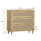 Cassettiera a 3 cassetti in rattan lucido in rovere