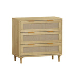 Cassettiera a 3 cassetti in rattan lucido in rovere